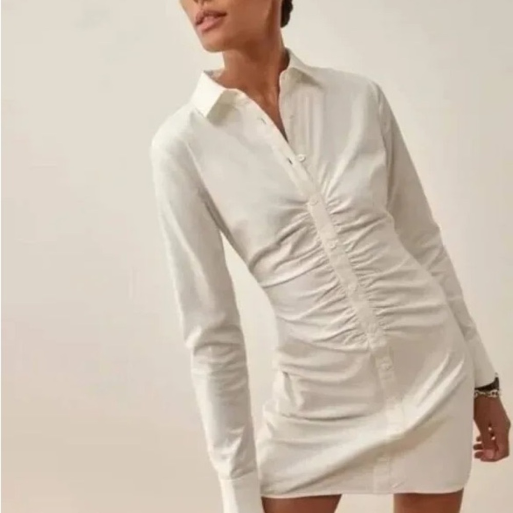 Reformation White Ruched Mini Dress